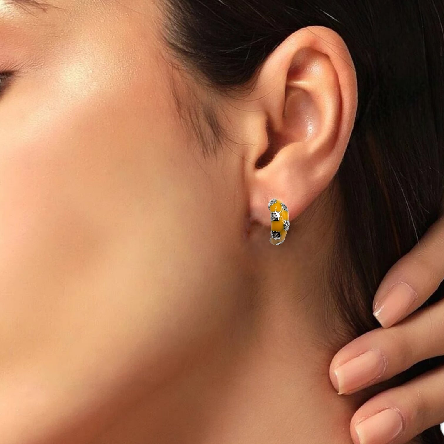 Thick Enamel Hoops Celestial Star CZ Chunky Bold Hoop Mini Art Deco Earrings Minimalist Handmade Gift For Women-13x4 mm