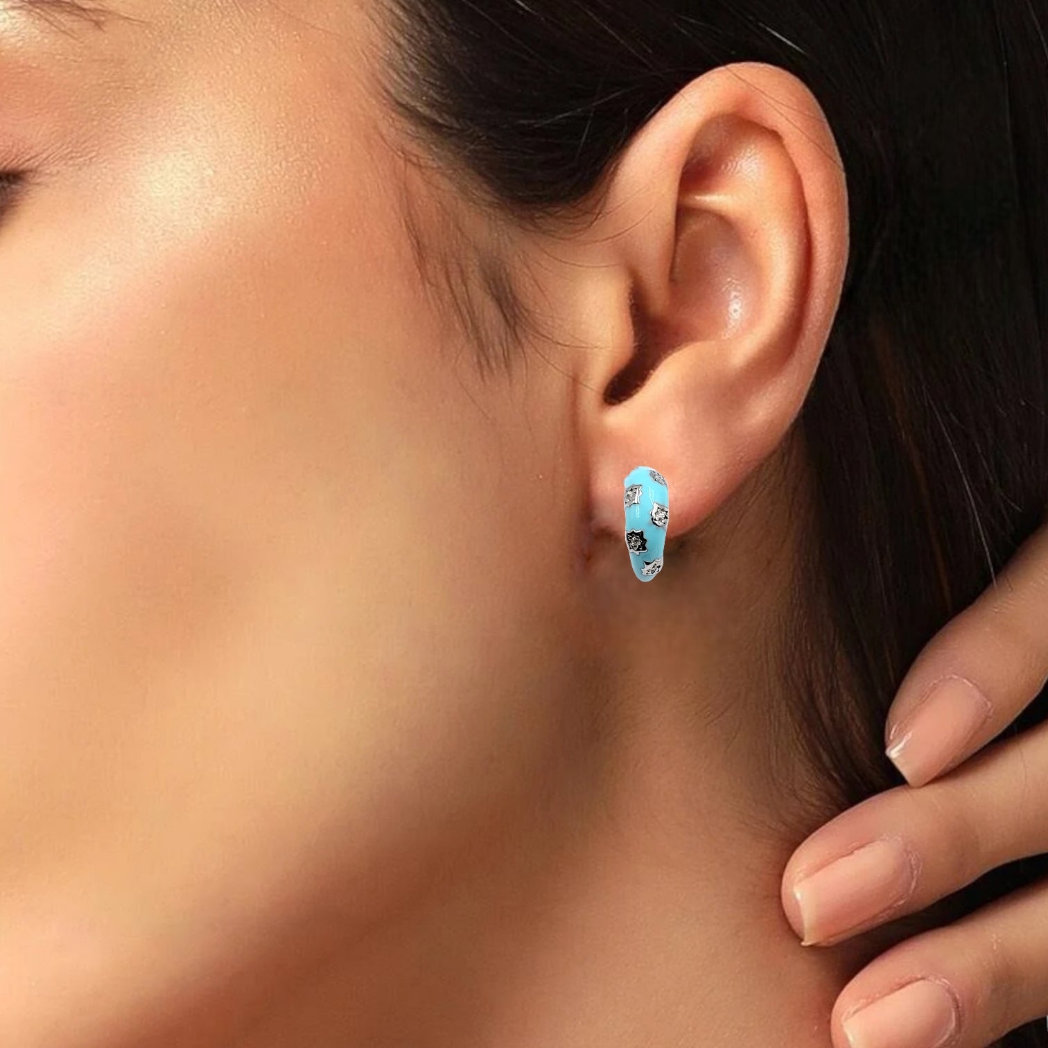 Thick Enamel Hoops Celestial Star CZ Chunky Bold Hoop Mini Art Deco Earrings Minimalist Handmade Gift For Women-13x4 mm