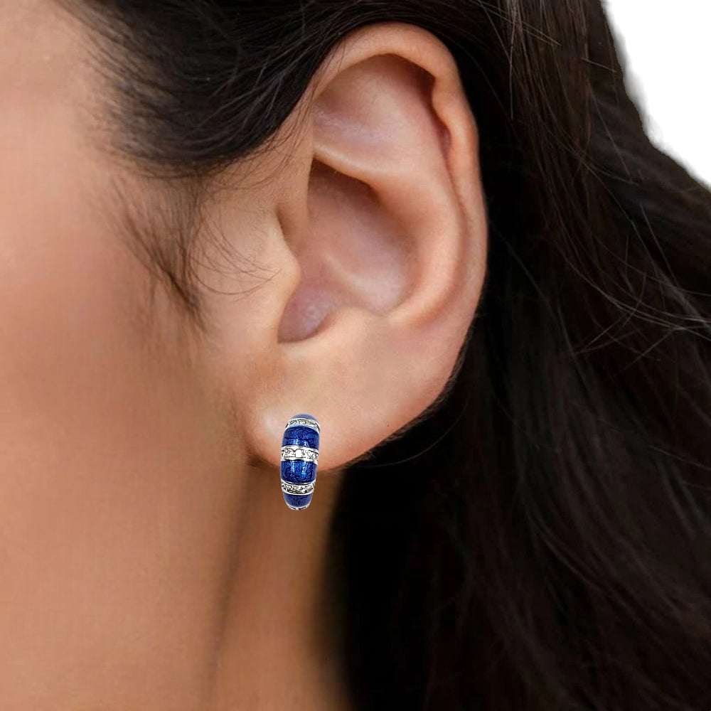 Quirky Enamel Hoops Strips CZ Chunky Bold Hoop Earrings Minimalist Handmade Gift For Women-13x4 mm