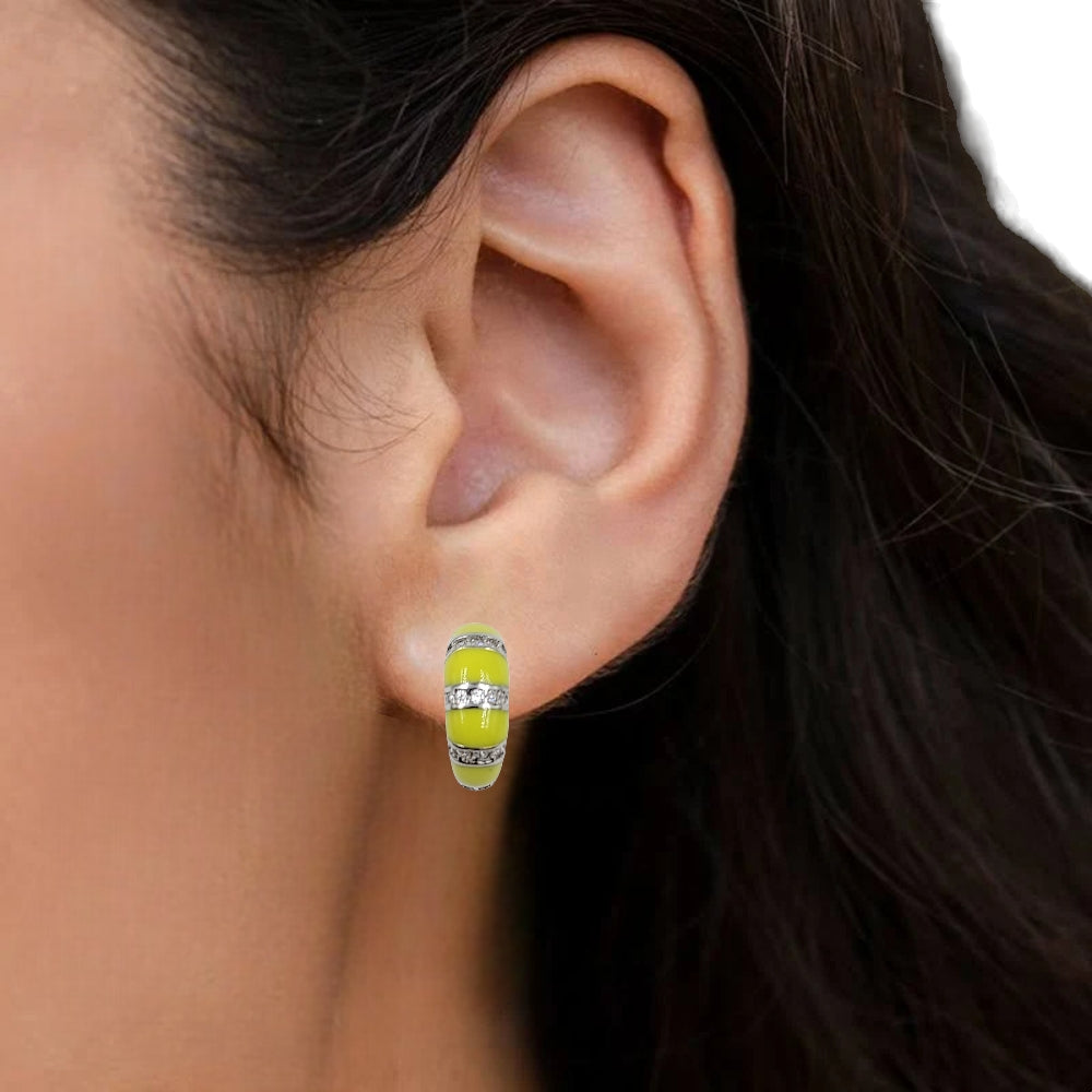 Quirky Enamel Hoops Strips CZ Chunky Bold Hoop Earrings Minimalist Handmade Gift For Women-13x4 mm