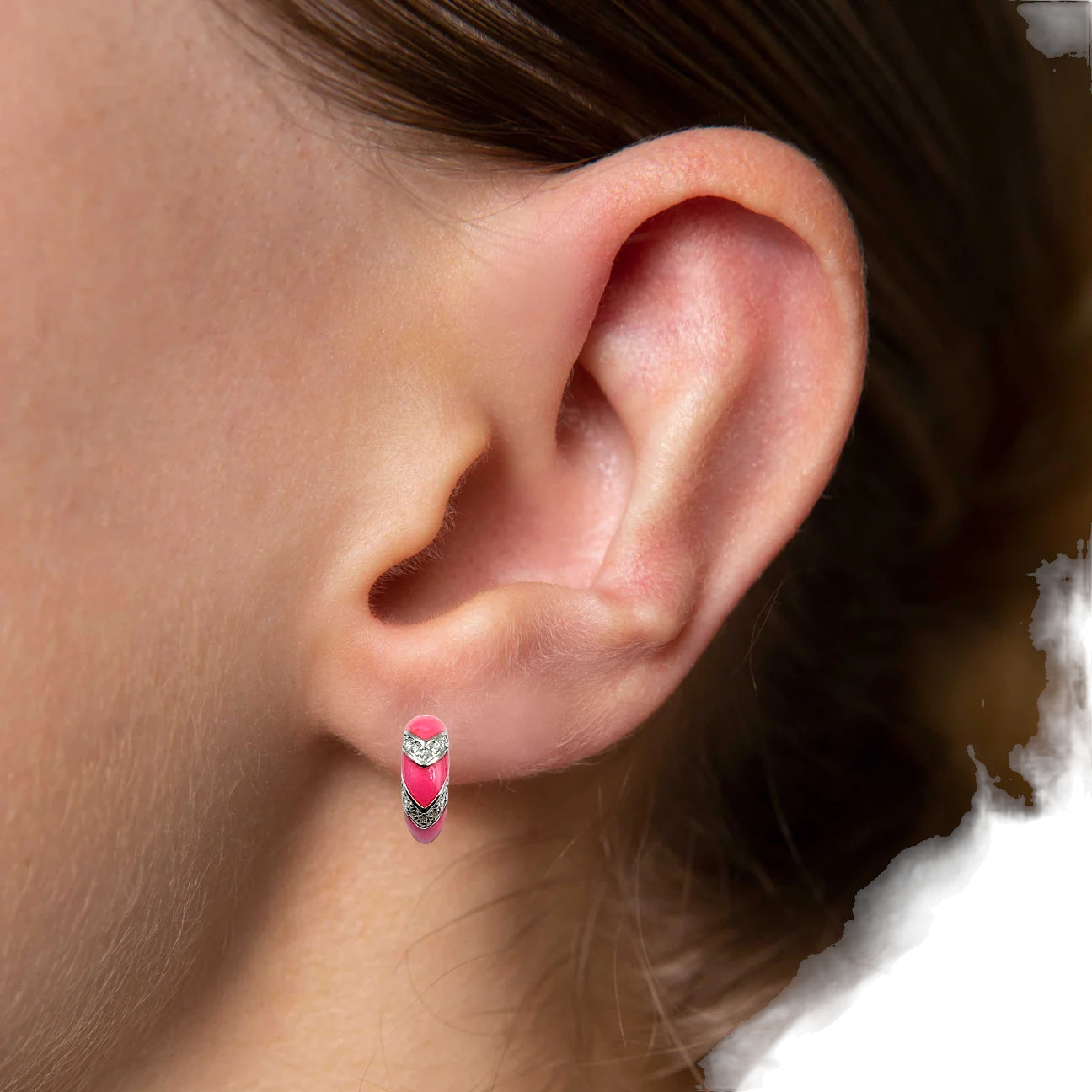 Quirky Enamel Hoops Strips CZ Chunky Bold Hoop Mini Art Deco Earrings 13x4 mm