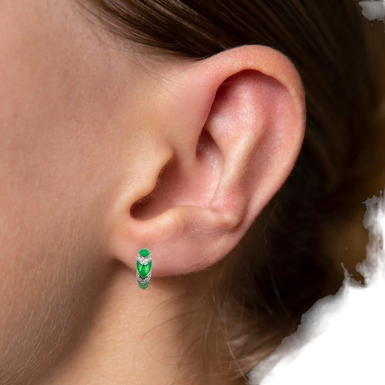 Quirky Enamel Hoops Strips CZ Chunky Bold Hoop Mini Art Deco Earrings 13x4 mm