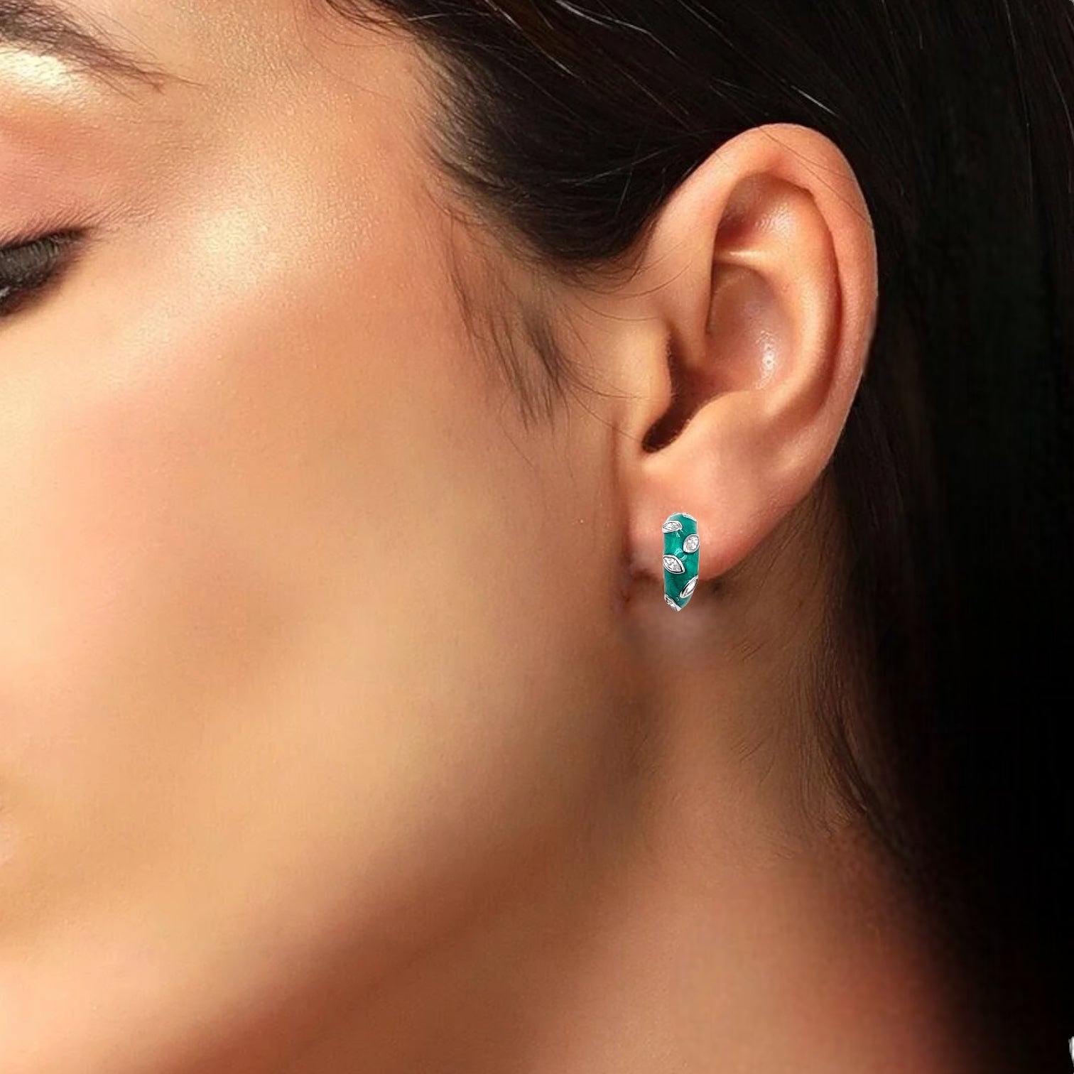 Quirky Enamel Hoops Petal CZ Chunky Bold Hoop Earrings Handmade Gift Gift For Women-13x4 mm