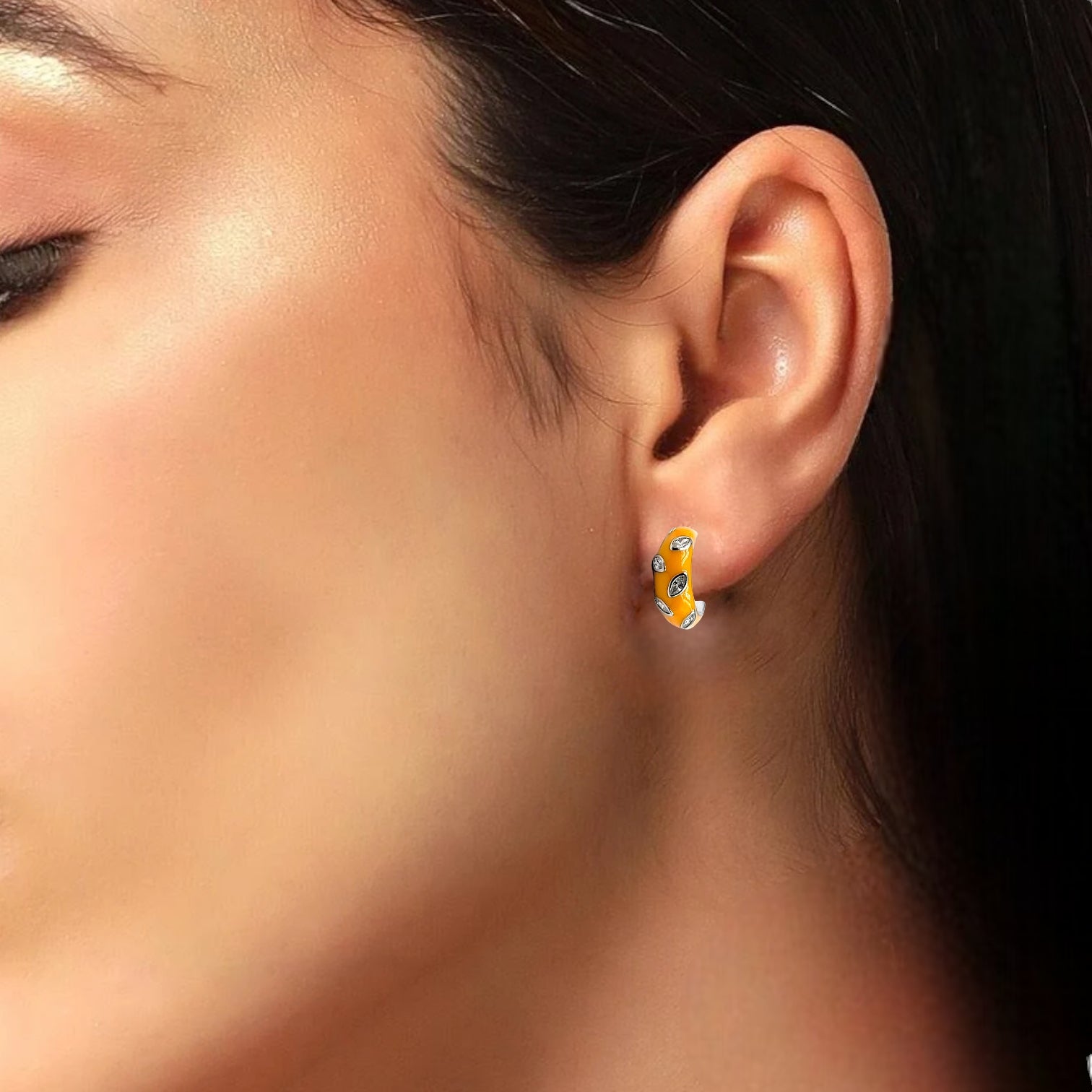 Quirky Enamel Hoops Petal CZ Chunky Bold Hoop Earrings Handmade Gift Gift For Women-13x4 mm