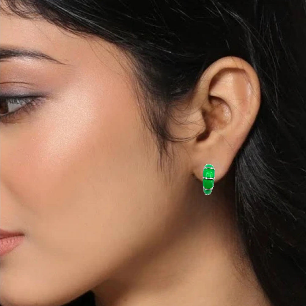 Pretty Enamel Hoops Strips CZ Chunky Bold Hoop Everyday Wear Earring Minimalist Handmade Gift For Women 13x4 mm