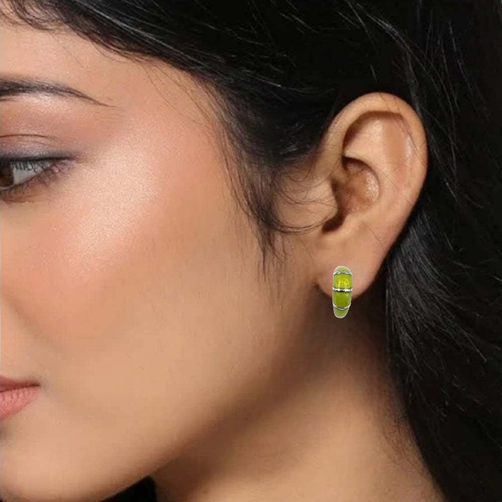 Pretty Enamel Hoops Strips CZ Chunky Bold Hoop Everyday Wear Earring  13x4 mm