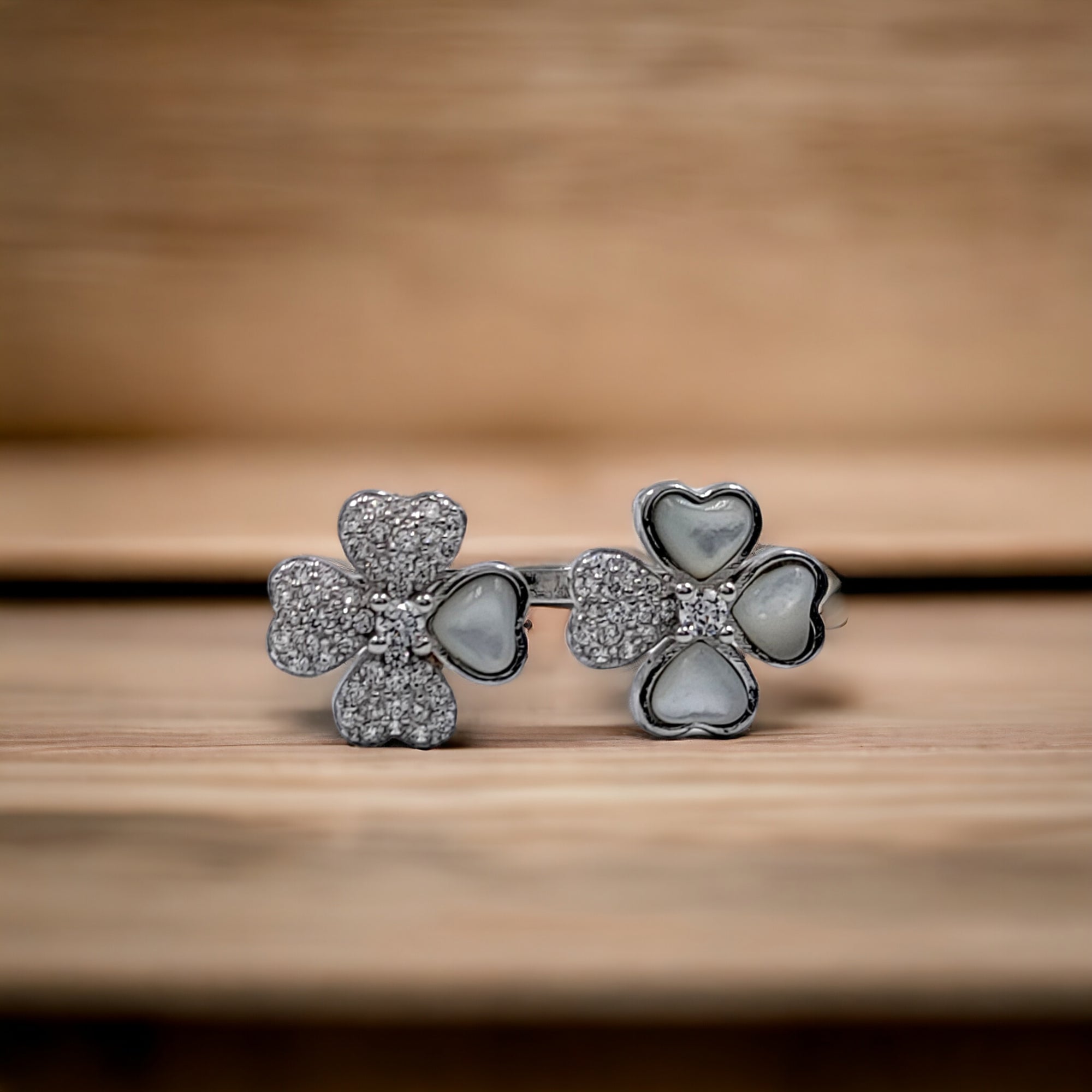 Cubic Zironia Floral Ring Open Ended Ring CZ Stylish Ring For Women(Size Adjustable)