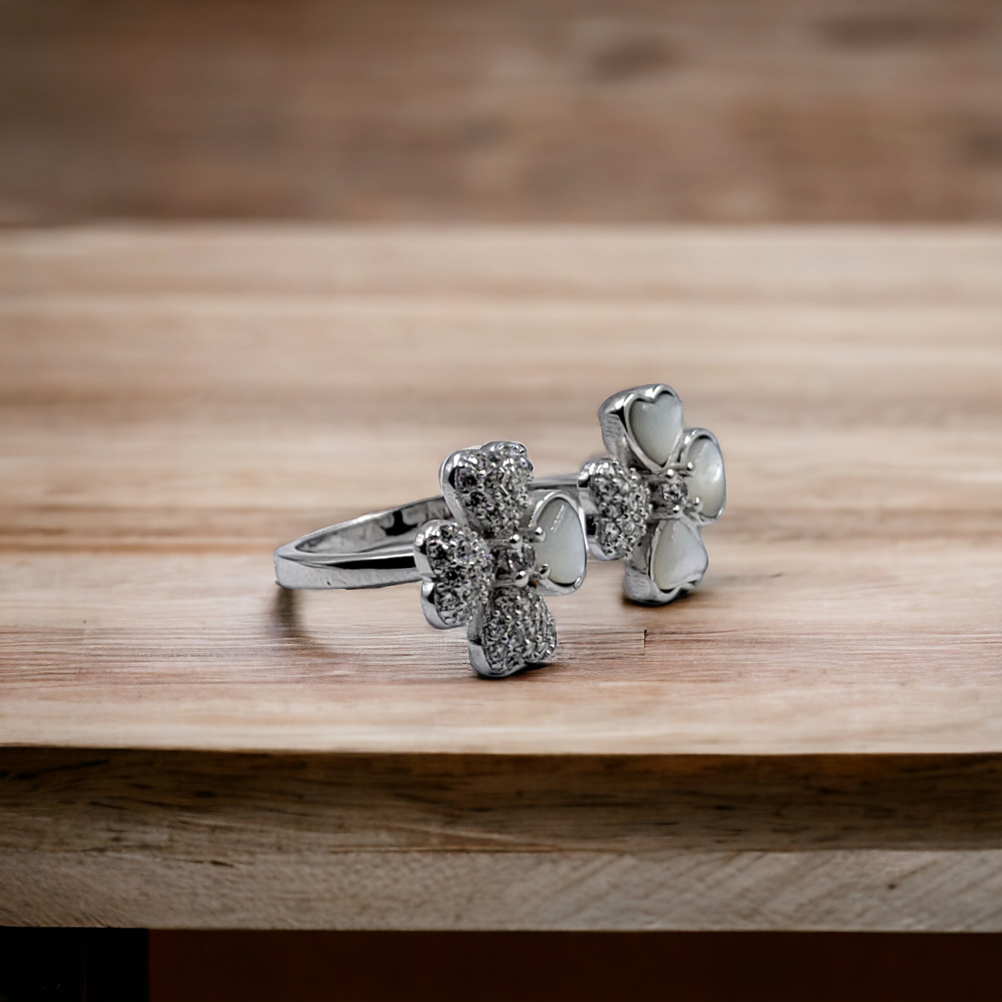 Cubic Zironia Floral Ring Open Ended Ring CZ Stylish Ring For Women(Size Adjustable)