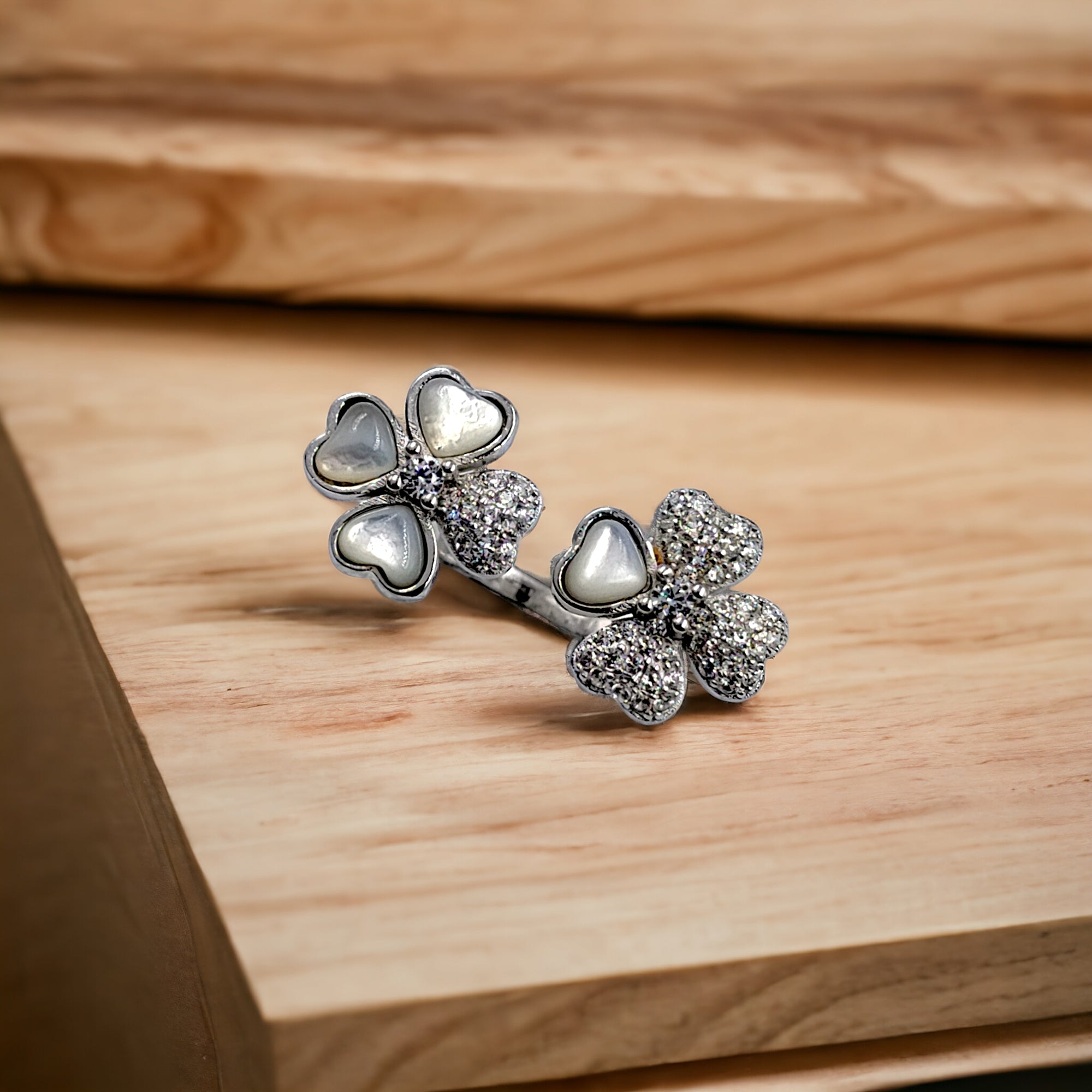 Cubic Zironia Floral Ring Open Ended Ring CZ Stylish Ring For Women(Size Adjustable)