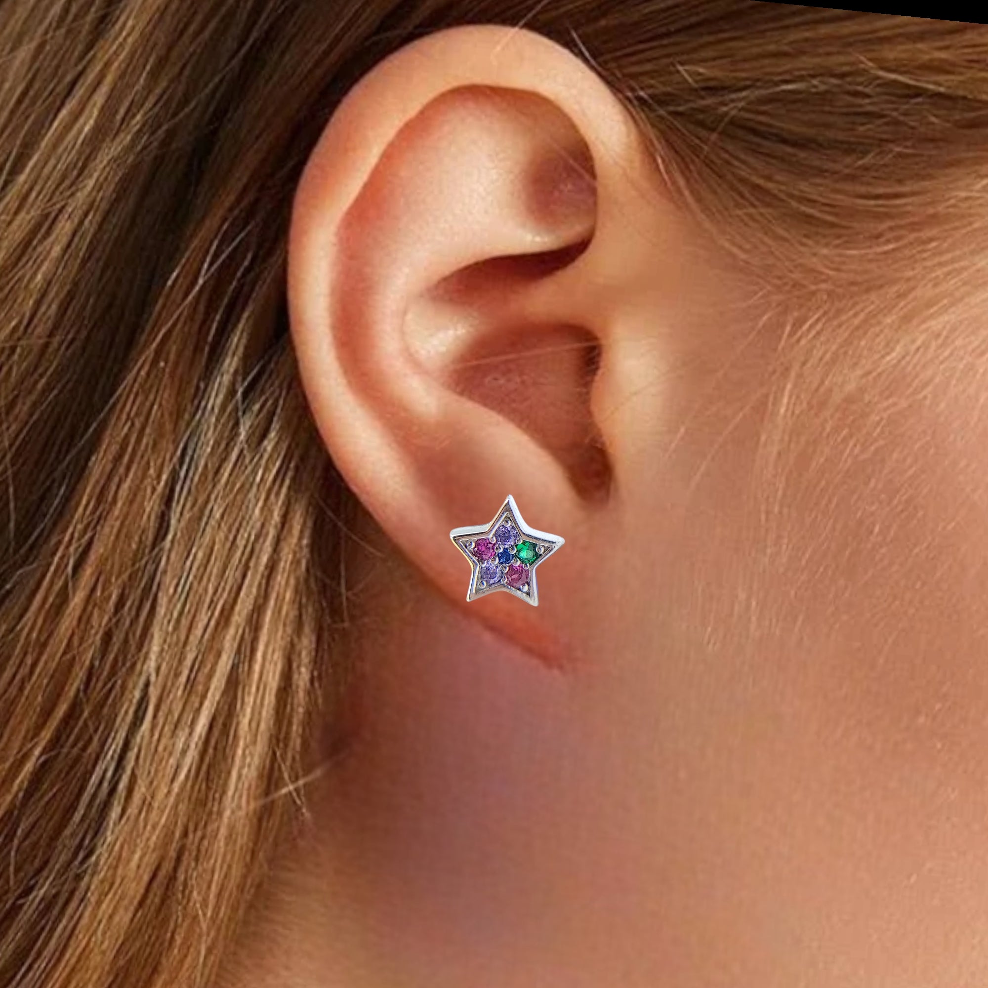 Star of David Studs Earrings Stylish Stud Earring Silver Star Shaped Stud with Colorful CZ