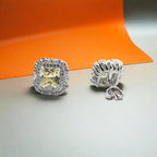 925 Sterling Silver Cubic Zirconia Halo Square Stud Earrings Minimalist Handmade Gift For Women -13x13 mm