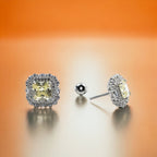 925 Sterling Silver Cubic Zirconia Halo Square Stud Earrings Minimalist Handmade Gift For Women -13x13 mm