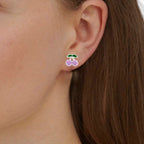 925 Sterling Silver Cute Cherry Ear Studs Tiny Earrings Fruit Enamel Ear Studs Earrings Handmade Gift For Women