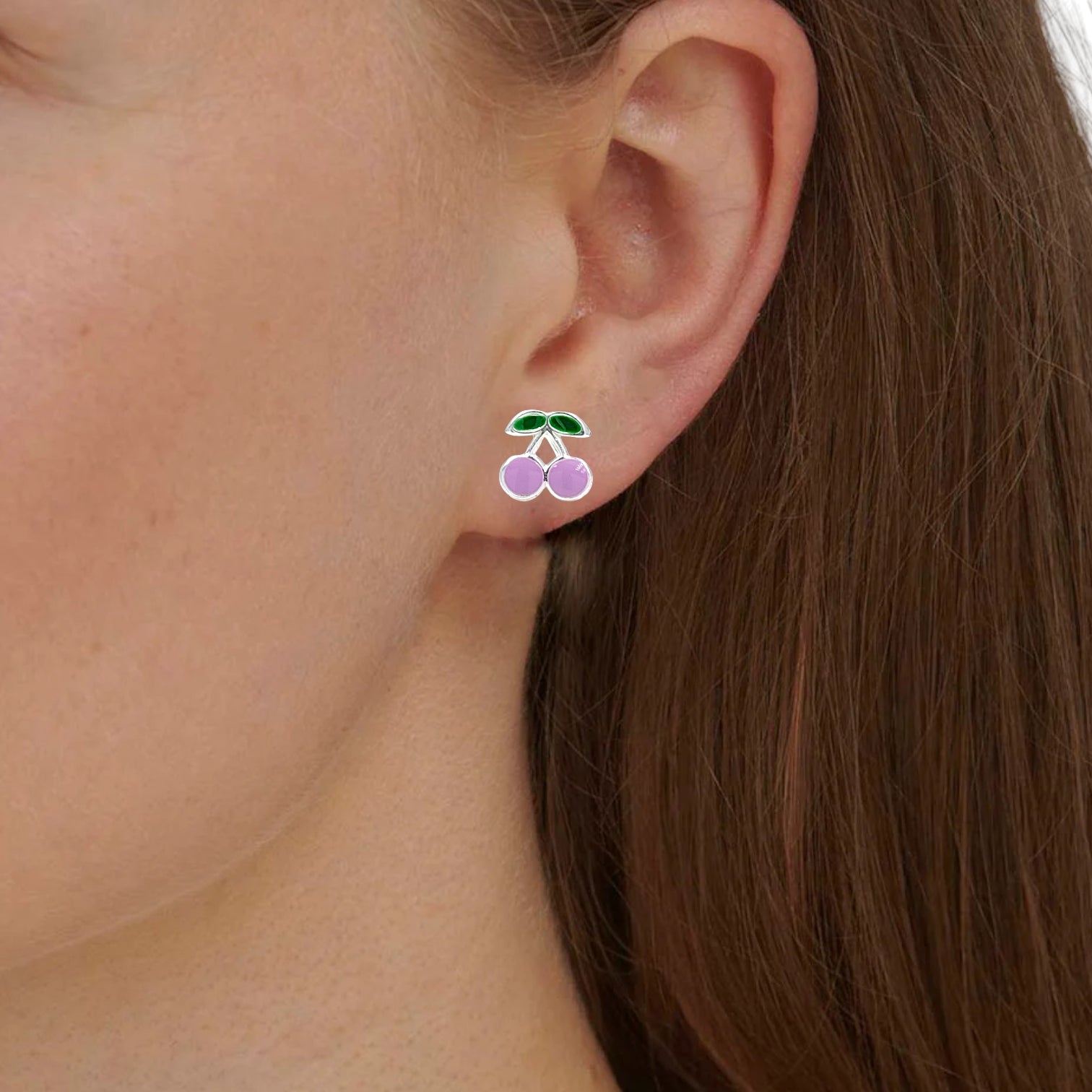 925 Sterling Silver Cute Cherry Ear Studs Tiny Earrings Fruit Enamel Ear Studs Earrings Handmade Gift For Women