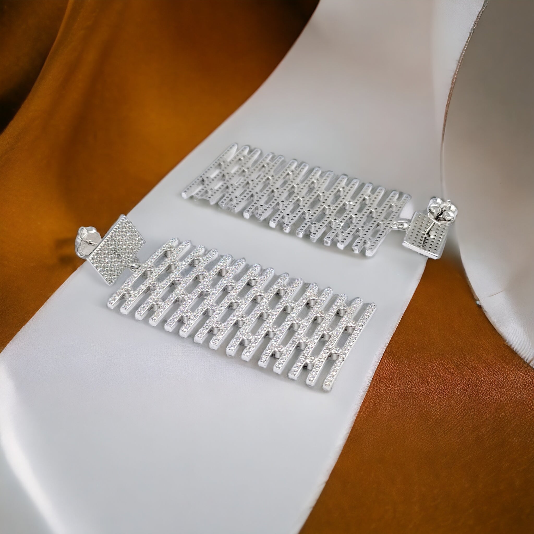 925 Sterling Silver Cubic Zirconia Statement Drop Earrings Dangler Drop Pattern Cocktail Party Earrings Minimalist Handmade Gift