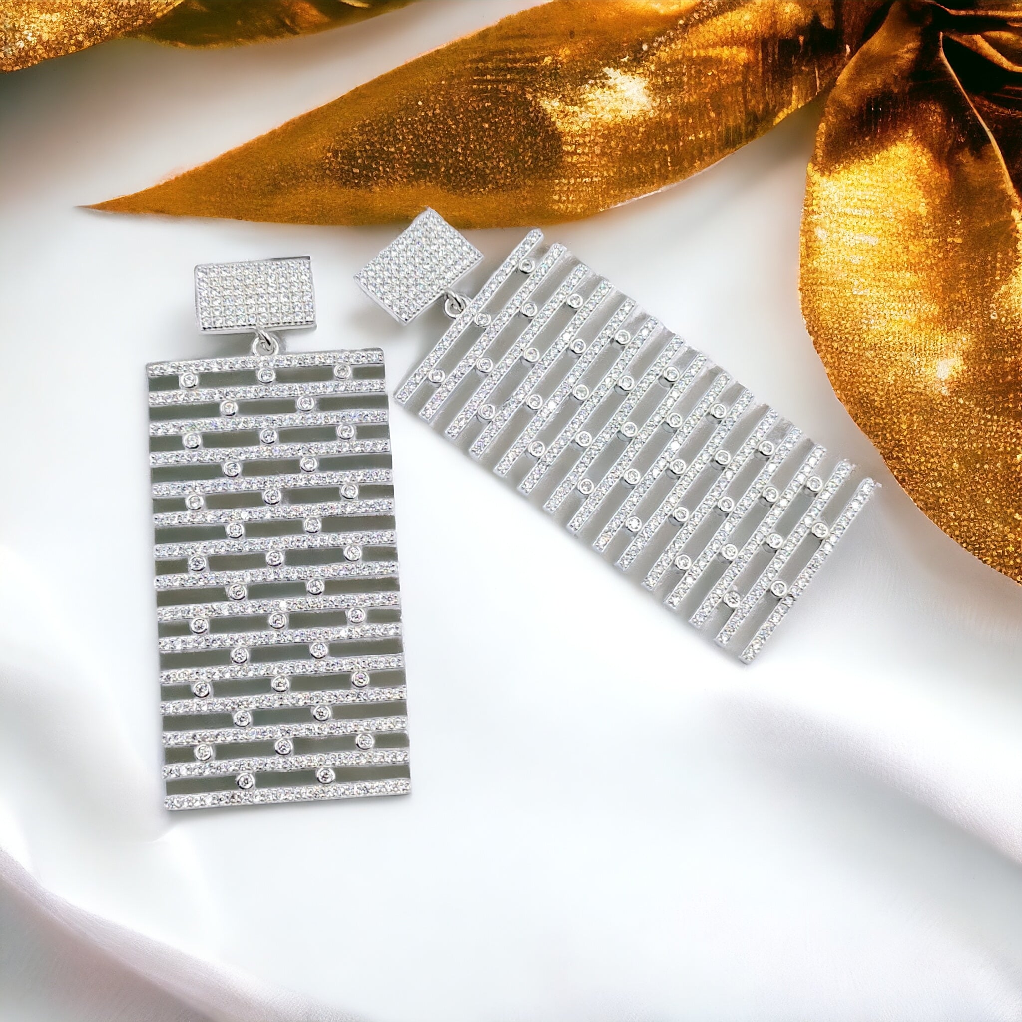 925 Sterling Silver Cubic Zirconia Statement Drop Earrings Dangler Drop Pattern Cocktail Party Earrings Minimalist Handmade Gift