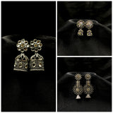Wonderful Stones Flower With Antique Jhumka Earrings Combo Set Of 3 Pair