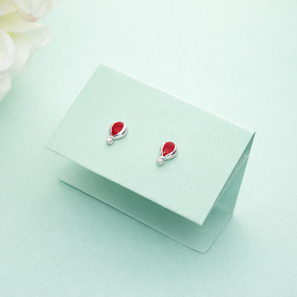 925 Sterling Silver Red Enamel Stud Earrings CZ Minimalist Jewelry