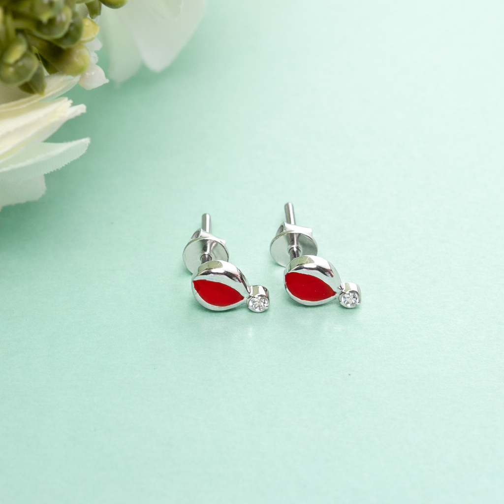 925 Sterling Silver Red Enamel Stud Earrings CZ Minimalist Jewelry