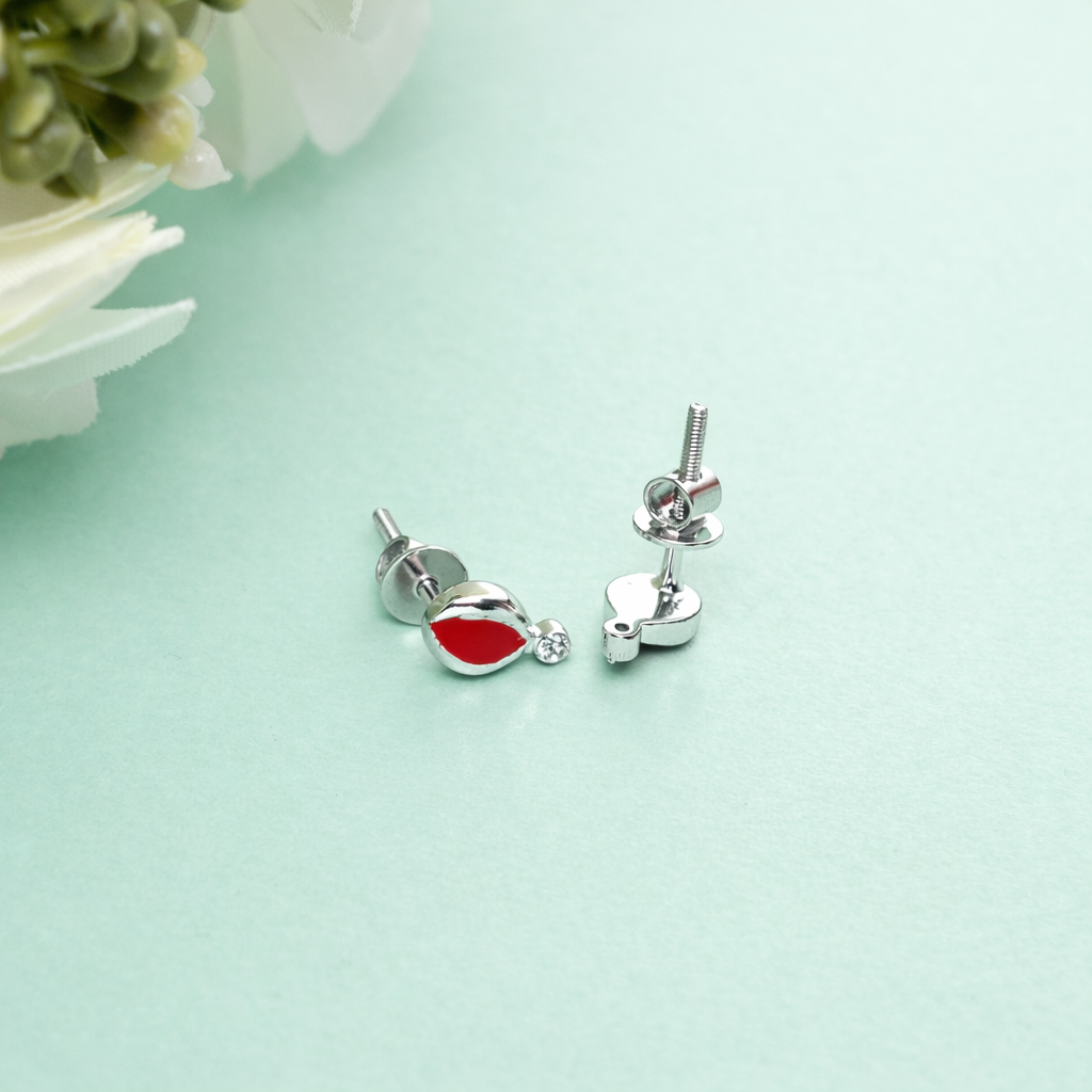 925 Sterling Silver Red Enamel Stud Earrings CZ Minimalist Jewelry