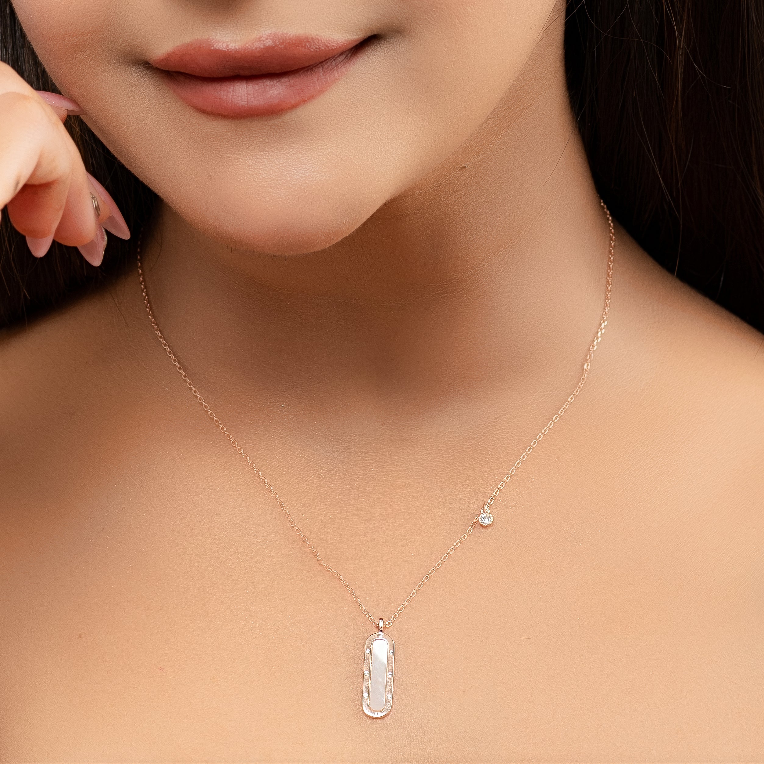 925 Sterling Silver Oval Shaped Rose gold plated Pendant with CZ Necklace set Lovely Minimalist Handmade Gift for Mother,Daughter,Sister