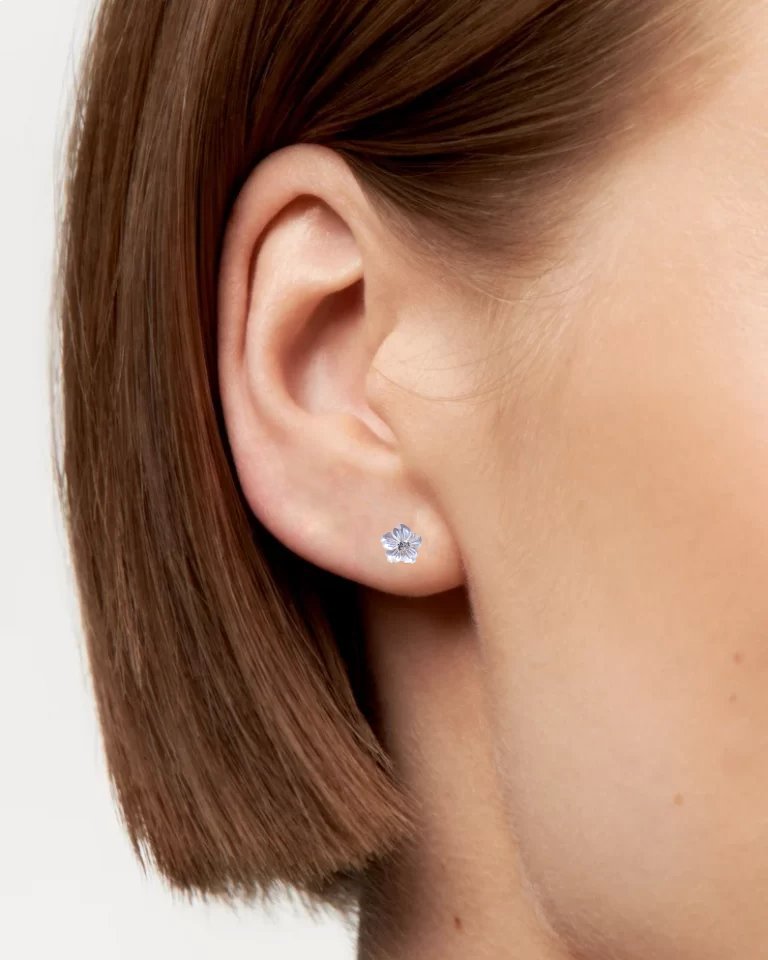 Silver Floral Stud Earring Flower Stud Post Blossom Floral Earring Solid 925