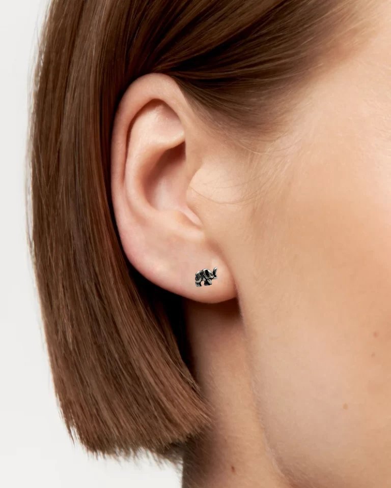 Oxidised Silver Elephant Stud Earrings Cute Animal Studs Baby Elephant Stud Safari Theme Jewelry Minimalist Handmade Studs with Pushback