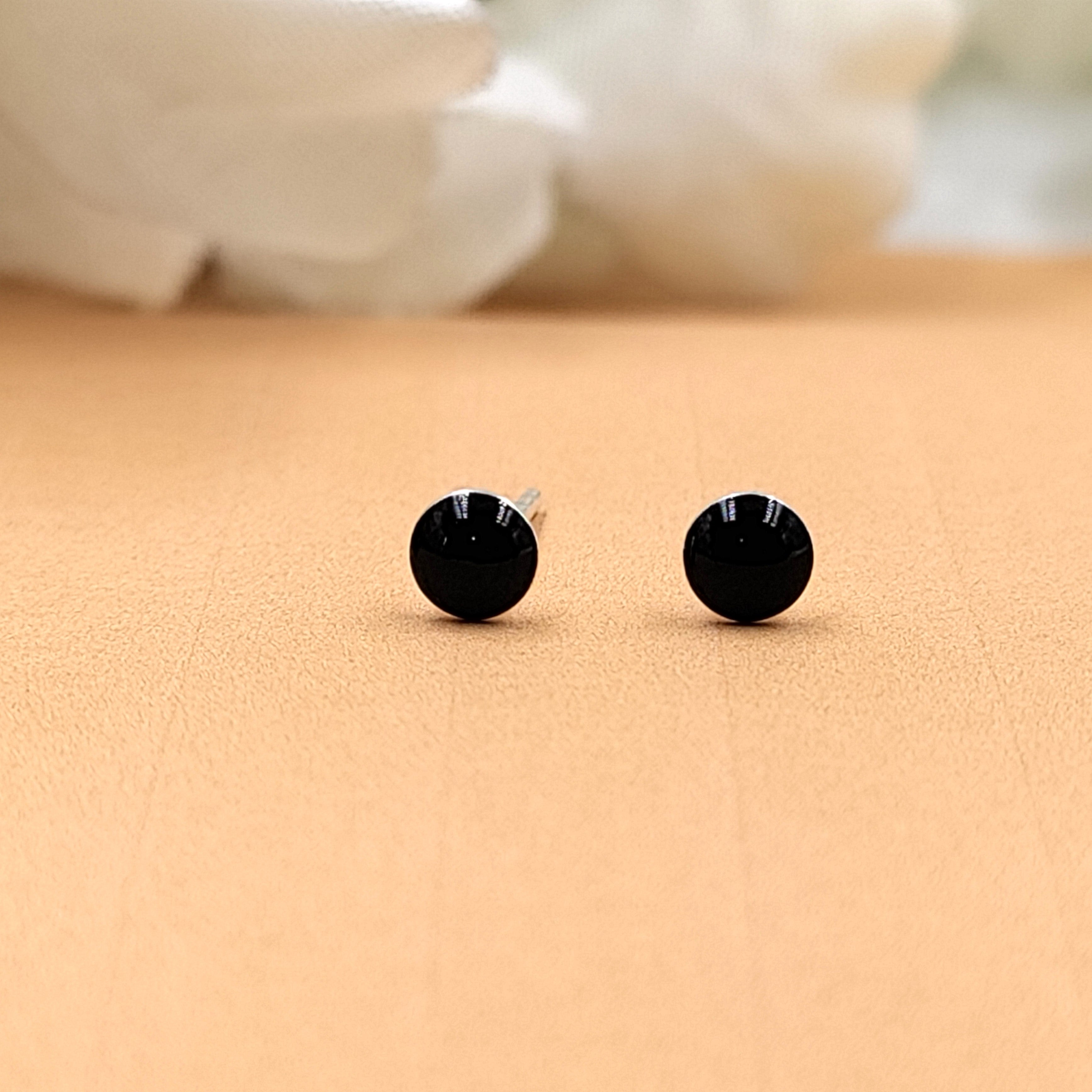 Black Round Stud Earring Silver Stud Earrings 925 Simple Jewelry Enamel Stud Handmade Gift for Black Lover Jwelery for Mother Daughter