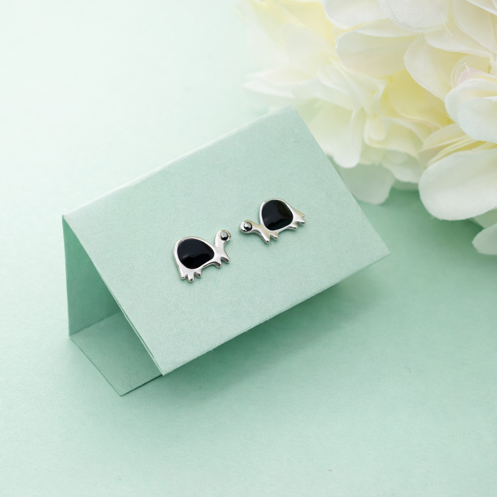 925 Sterling Silver Turtle Stud Earrings Black Enamel Animal