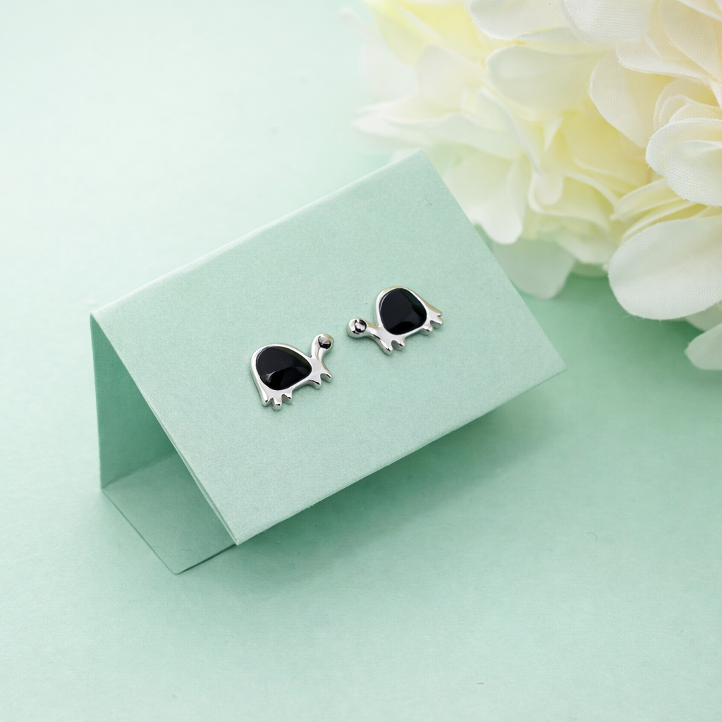 925 Sterling Silver Turtle Stud Earrings Black Enamel Animal