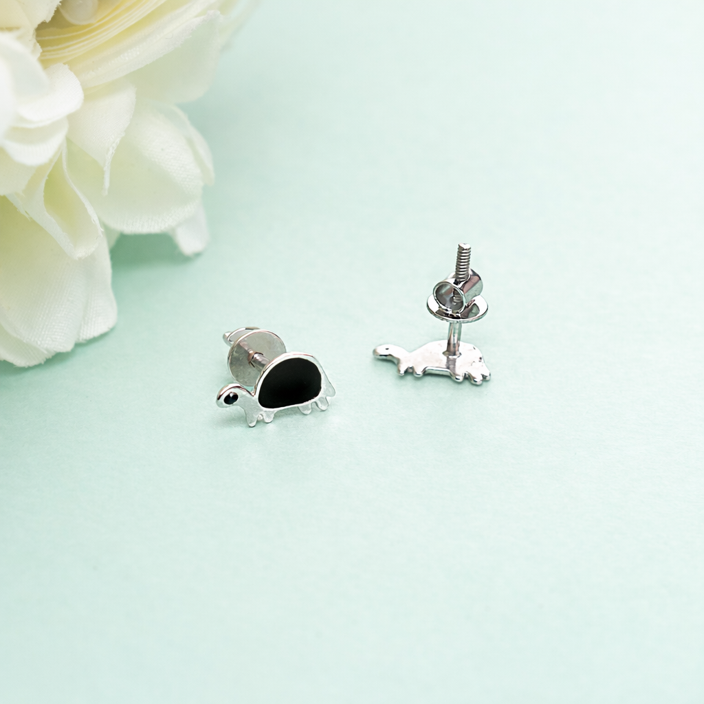 925 Sterling Silver Turtle Stud Earrings Black Enamel Animal
