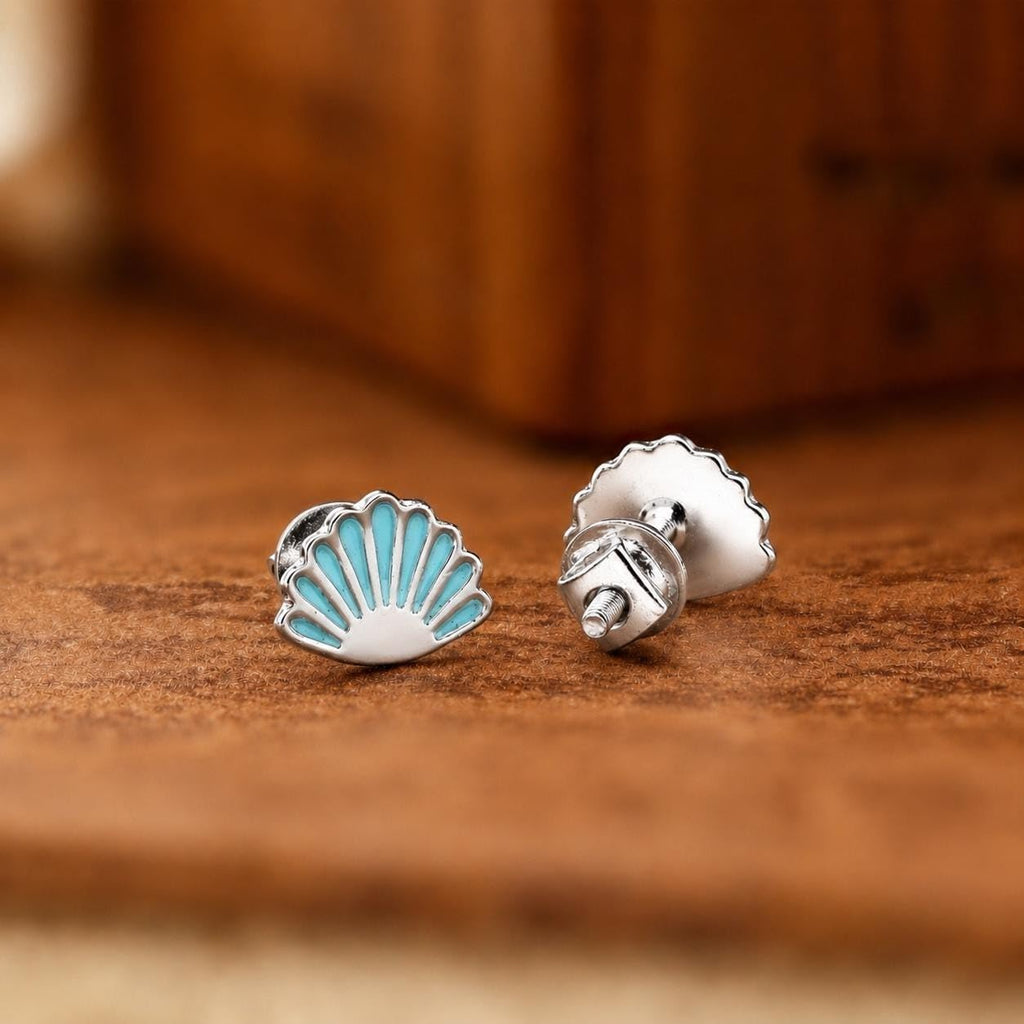AMONROO® 925 Silver Jewellery for Women - 925 Sterling Silver Blue Seashell Enamel Stud Earrings, Beach Design Jewellery, Gift for Women | 925 Stamp, Warranty & Authenticity Certificate
