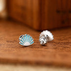 AMONROO® 925 Silver Jewellery for Women - 925 Sterling Silver Blue Seashell Enamel Stud Earrings, Beach Design Jewellery, Gift for Women | 925 Stamp, Warranty & Authenticity Certificate