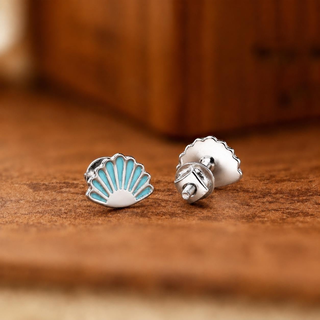 AMONROO® 925 Silver Jewellery for Women - 925 Sterling Silver Blue Seashell Enamel Stud Earrings, Beach Design Jewellery, Gift for Women | 925 Stamp, Warranty & Authenticity Certificate