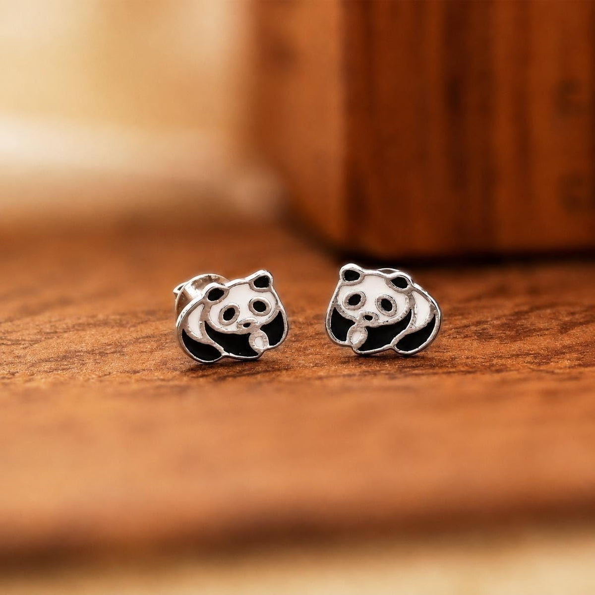 AMONROO® 925 Silver Jewellery for Women - 925 Sterling Silver Panda Enamel Stud Earrings, Animal Jewellery, Gift for Girls | 925 Stamp, Warranty & Authenticity Certificate