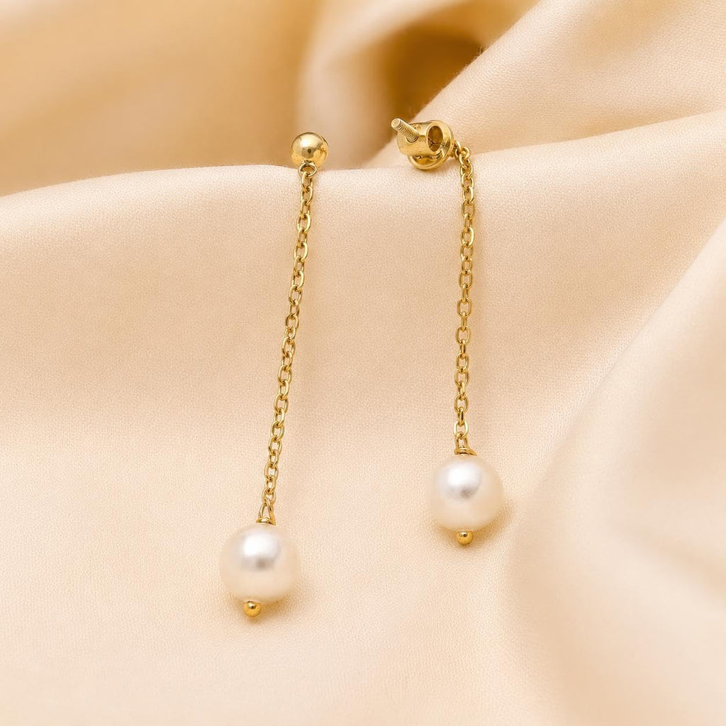 AMONROO® 925 Silver Jewellery for Women - Gold Finish 925 Sterling Silver Pearl Drop Dangle Earrings, Chain Earrings, Bridal Jewellery | 925 Stamp, Warranty & Authenticity Certificate