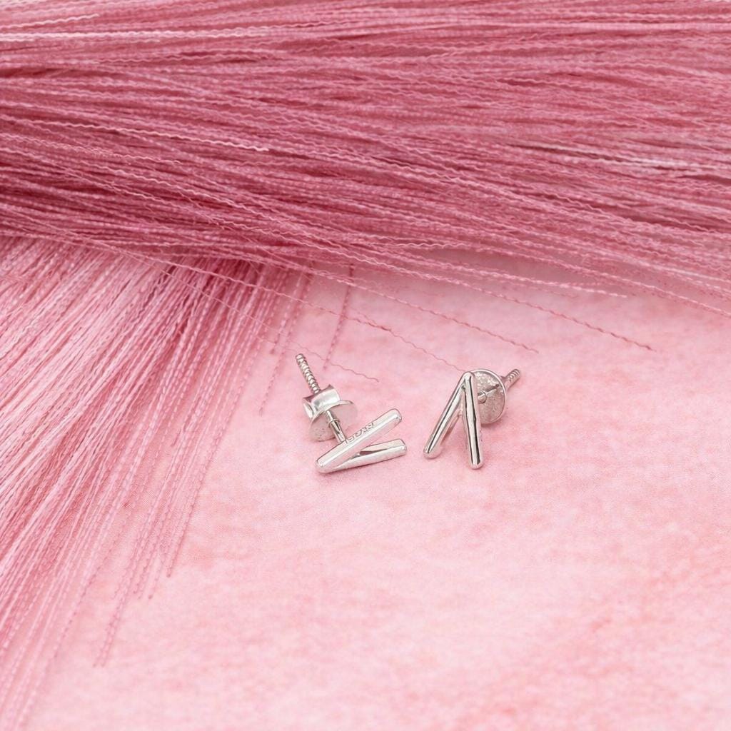 Sterling Silver V Initial Stud Earrings, Minimalist Monogram Jewelry