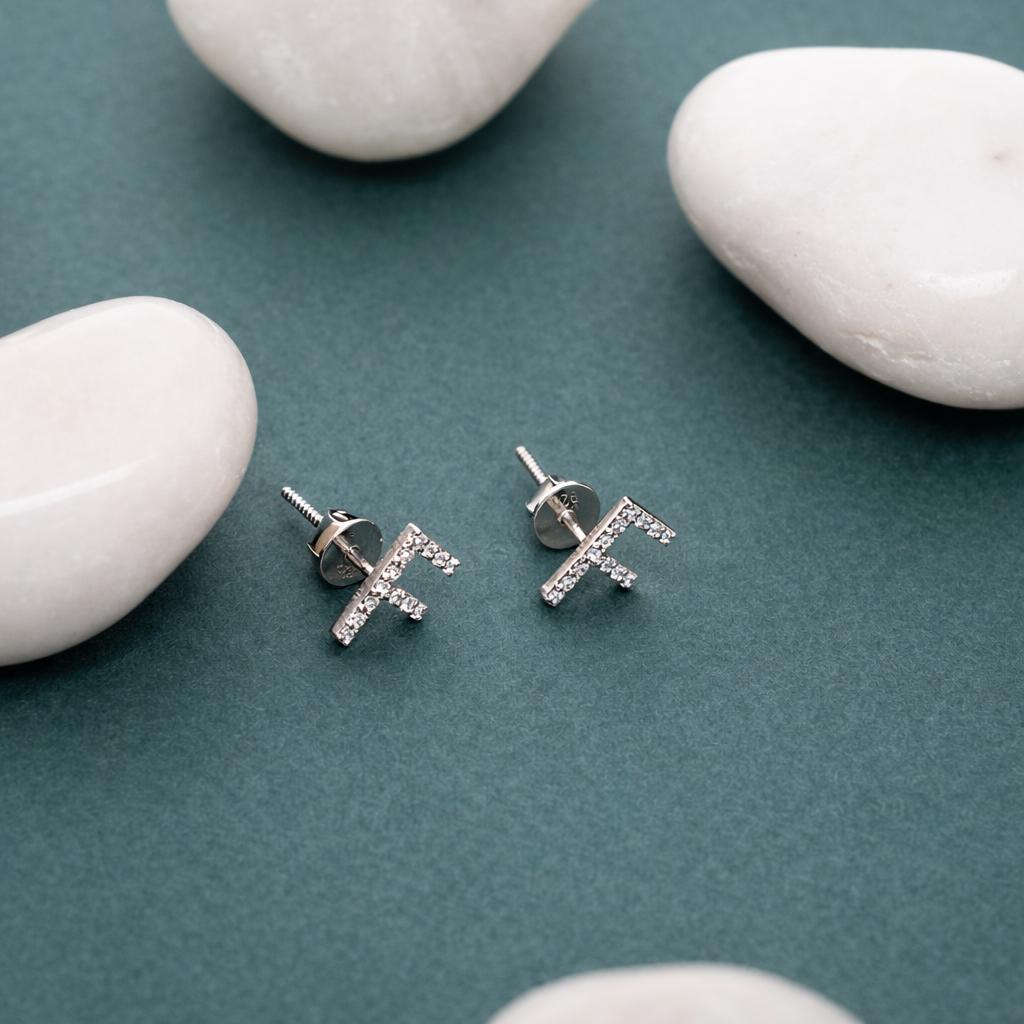 925 Sterling Silver F Stud Earrings CZ Pave Letter F Initial Earrings Minimalist Alphabet Jewelry Gift for Her