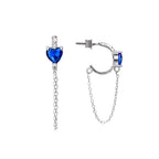 AMONROO® 925 Silver Jewellery for Women - 925 Sterling Silver Blue Heart Chain Hoop Earrings, CZ Heart Huggie Earrings, 27 x 5 mm | 925 Stamp, Warranty & Authenticity Certificate
