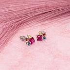 AMONROO® 925 Silver Jewellery for Women - 925 Sterling Silver Multicolour CZ Stud Earrings, Colourful Gemstone Earrings | 925 Stamp, Warranty & Authenticity Certificate