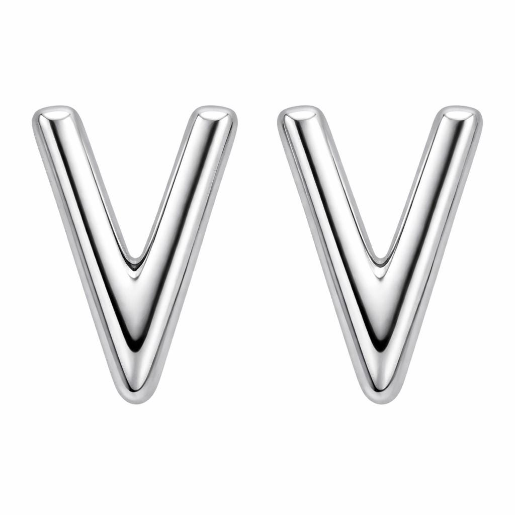 Sterling Silver V Initial Stud Earrings, Minimalist Monogram Jewelry