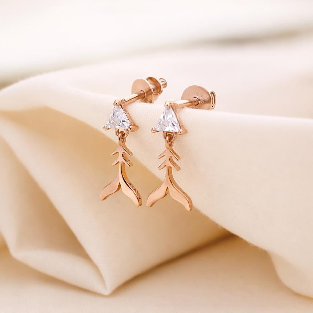 AMONROO® 925 Silver Jewellery for Women - 925 Sterling Silver Mermaid Tail Drop Earrings, Rose Gold CZ Earrings, Ocean Design Jewellery | 925 Stamp, Warranty & Authenticity Certificate