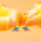 AMONROO® 925 Silver Jewellery for Women - 925 Sterling Silver Colourful Bird Enamel Stud Earrings, Sparrow Design Animal Jewellery | 925 Stamp, Warranty & Authenticity Certificate