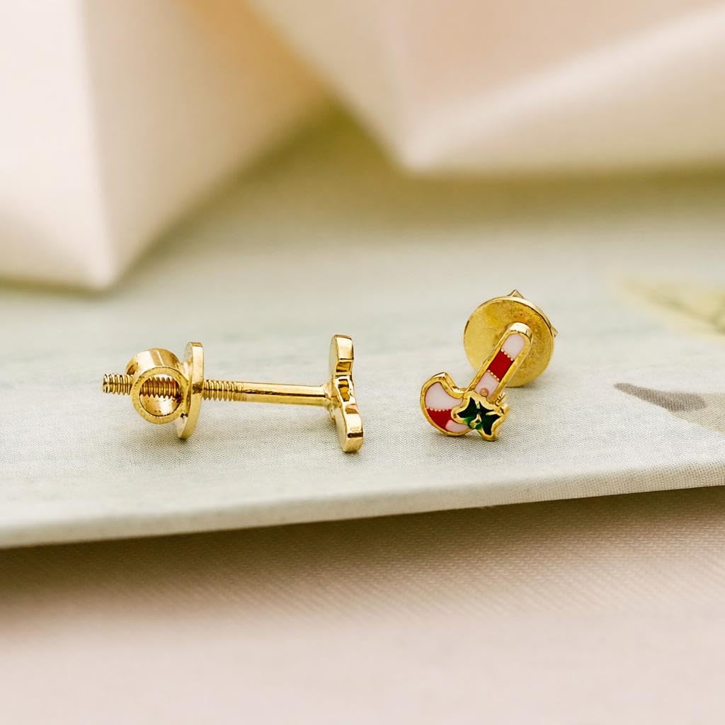 AMONROO® 925 Silver Jewellery for Women - 925 Sterling Silver Enamel Candy Cane Stud Earrings, Christmas Earrings, Festive Jewellery Gift | 925 Stamp, Warranty & Authenticity Certificate