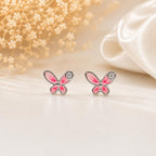 AMONROO® 925 Silver Jewellery for Women - 925 Sterling Silver Pink Butterfly Enamel CZ Stud Earrings, Dainty Butterfly Jewellery | 925 Stamp, Warranty & Authenticity Certificate