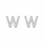 Sterling Silver W Initial Stud Earrings, CZ Dainty Alphabet Monogram Jewelry