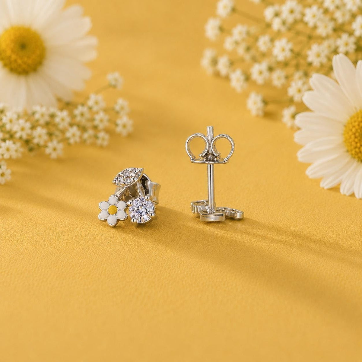 AMONROO® 925 Silver Jewellery for Women - 925 Sterling Silver Daisy Flower Drop Earrings, White Enamel Floral CZ Earrings, Daily Wear | 925 Stamp, Warranty & Authenticity Certificate