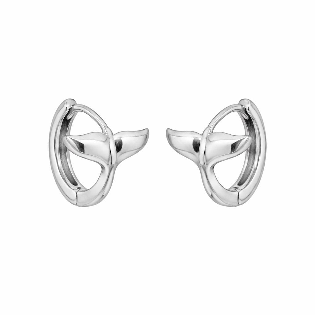 925 Sterling Silver Whale Tail Hoop Earrings - Minimalist Ocean Marine Jewelry-Size 10 x 8 MM