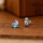 AMONROO® 925 Silver Jewellery for Women - 925 Sterling Silver Blue White CZ Heart Stud Earrings, Dainty Gemstone Earrings, Gift for Women | 925 Stamp, Warranty & Authenticity Certificate