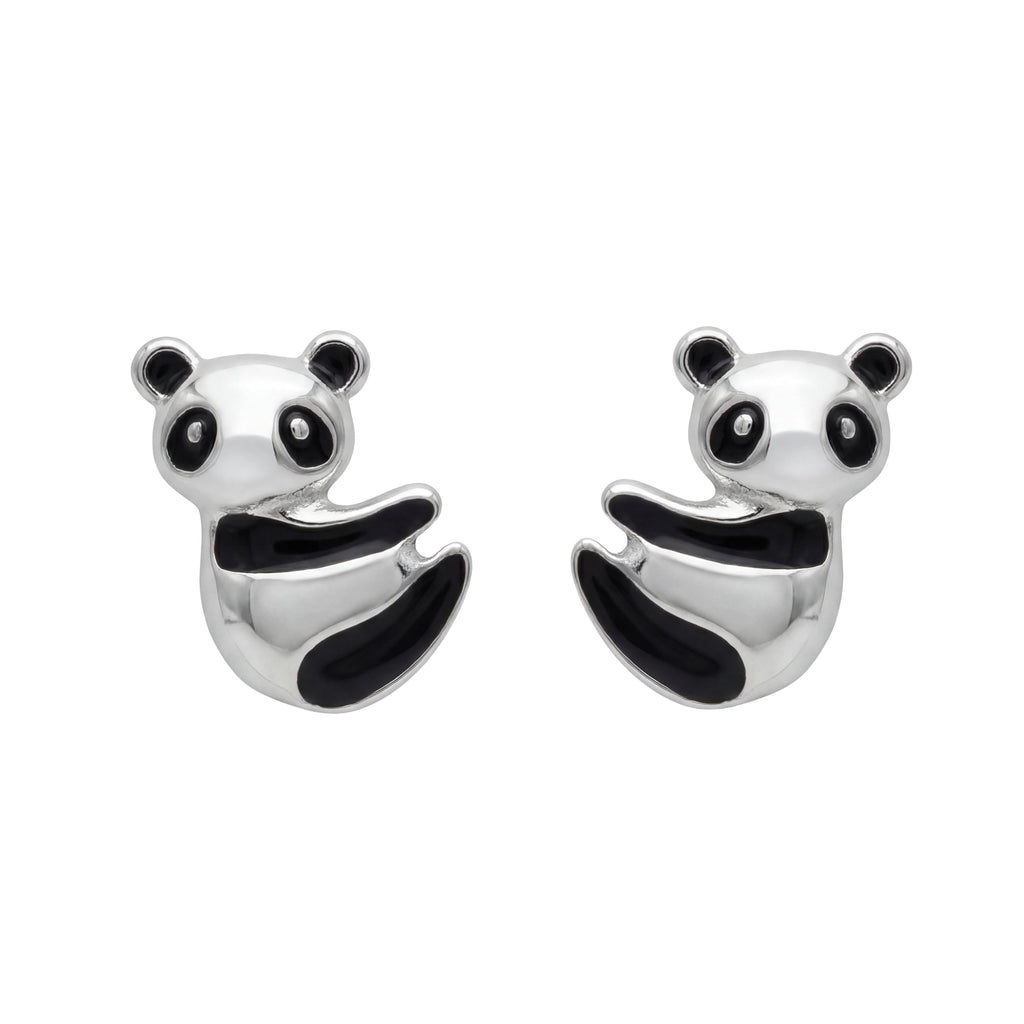 AMONROO® 925 Silver Jewellery for Women - 925 Sterling Silver Panda Enamel Stud Earrings, Animal Earrings, Jewellery Gift for Girls | 925 Stamp, Warranty & Authenticity Certificate